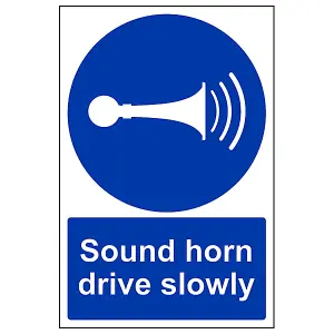 Sound Horn Drive Slowly Mandatory Sign - Adhesive Vinyl 200x300mm (x3)