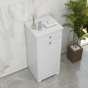 HOMCOM Bathroom Cabinet with Folding Laundry Hamper and Drawer, White