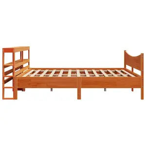 Berkfield Bed Frame with Headboard Wax Brown 180x200 cm Super King Solid Wood Pine