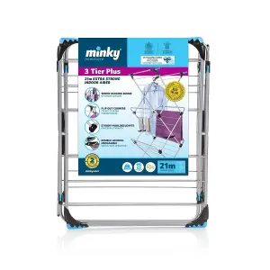 Minky 3 Tier Folding Clothes Airer 21M Drying Space Holds 12 Hangers