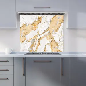 White And Gold Quartz Effect Premium Glass Kitchen Splashback W600mm x H650mm