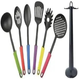 7Pc Kitchen Utensils With Stand Nylon Cooking Non Stick Set Spoon Turner Gadget