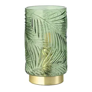 Modern Palm Tree Emerald Forest Green Glass Table Lamp with Satin Brass Base