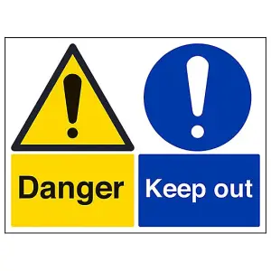 Danger Keep Out - Warning Building Sign Adhesive Vinyl 400x300mm (x3)