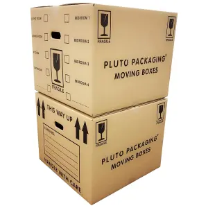 20 x Extra Large Printed 21x21x16" House Moving Storage Boxes With Built In Carry Handles & Room List