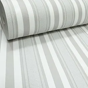 Grey White Silver Glitter Striped Textured Stripe Heavyweight Vinyl Wallpaper