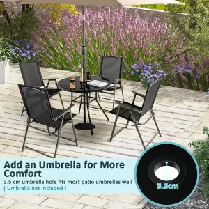 Costway Outdoor Dining Table Patio Round Tempered Glass Table with 35mm Umbrella Hole