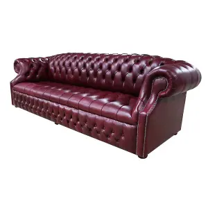 Chesterfield 4 Seater Old English Burgandy Leather Sofa Bespoke In Buckingham Style