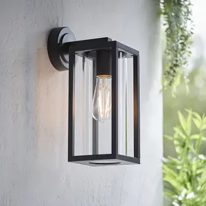 Non Automatic Outdoor Wall Light - Textured Black & Clear Glass Diffuser