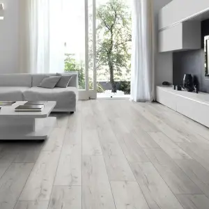 36 pcs Self Adhesive Wood Grain Effect PVC Laminate Flooring Planks, Peel & Stick Floor Tiles, Grey, 5 m² Coverage