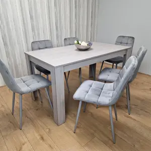 Dining Table and 6 Chairs Grey 6  Grey Velvet Chairs Wood Dining Set Furniture