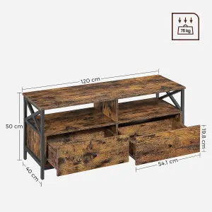 VASAGLE TV Cabinet, TV Unit for 55-Inch TV, Living Room, with 2 Drawers, 2 Storage Shelves, 120 x 40 x 50 cm, Steel Frame