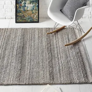 Grey Handmade Luxurious Modern Striped Easy to clean Rug for Dining Room, Bed Room, and Living Room-120cm X 170cm