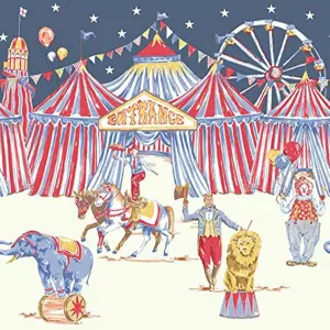 Arthouse Circus Fun Cream Red Blue Glitter Shimmer Kids Wallpaper Border Frieze