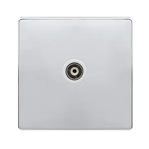 Polished Chrome Screwless Plate Single Isolated Coaxial Socket - White Trim - SE Home