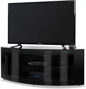 Homeology PANGEA Gloss Black Curved Tru-Corner Beam-Thru Doors up to 50" TV Cabinet