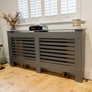 Matt Grey Horizontal Line Radiator Cover - Extra Large