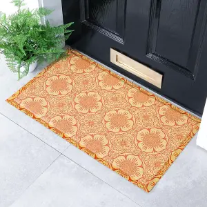 Orange Floral Pattern Indoor & Outdoor Doormat - 70x40cm