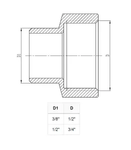 Invena 1/2x3/8 Inch Pipe Thread Reducer Connection Female x Male Fittings Chrome