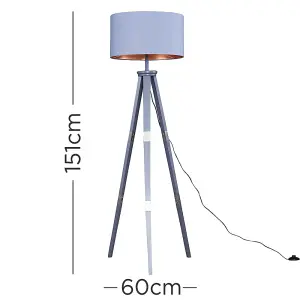 ValueLights Willow Large Modern Grey Wood and Metal Tripod Design Floor Lamp with Grey Copper Shade