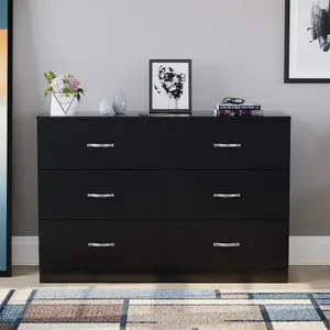 Vida Designs Riano Black 6 Drawer Chest (H)800mm (W)1200mm (D)400mm