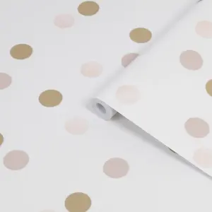 Superfresco Easy Pink & white Gold effect Dotty Smooth Wallpaper