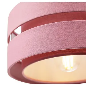 Contemporary Quality Pink Linen Fabric Triple Tier Ceiling Pendant Light Shade