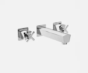 Wall Mounted Basin Mixer Tap Chrome Finish Crosshead Handles Solid Brass Body