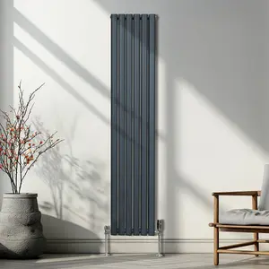 Oval Column Radiator & Valves - 1800mm x 360mm - Anthracite Grey