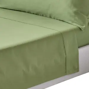 Homescapes Moss Green Organic Cotton Flat Sheet 400 Thread Count, Super King