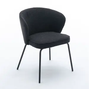 017 Boucle Fabric Wing Back Armchair Accent Chair Dining Chair with Black Powder Coating Metal Leg, Black 