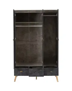 Nordic 3 Door 3 Drawer Wardrobe Concrete Effect Charcoal