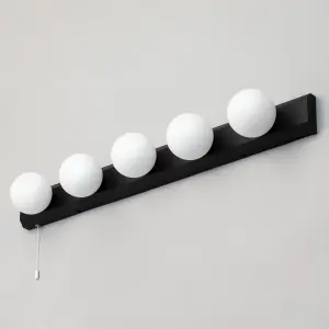 Litecraft Tasmieno Black 5 Lamp Hollywood Style Bathroom Wall Light