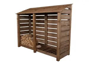 Slatted wooden log store W-227cm, H-180cm, D-88cm - brown finish