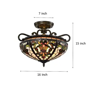 BELOFAY Tiffany Ceiling Light Semi Flush Stained Glass Handmade Uplighter Shade Ceiling Lights for Living Room, 16x11 Inches