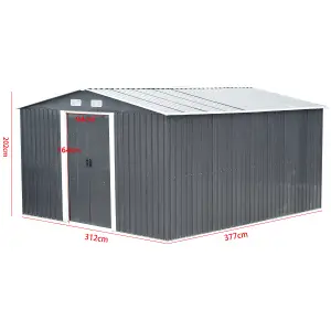 Metal Shed 10 x 12 ft Garden Storage Shed Apex Roof Double Door with Foundation Base , Charcoal Black