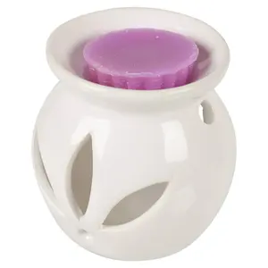 URBNLIVING 8 cm Height White Ceramic Scented Candle Burner With Wax Tart Scents Fragrance Lilac Lavender