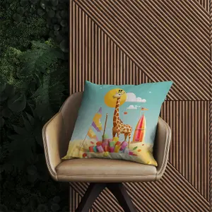 A Giraffe On A Beach Holiday Outdoor Cushion 45cm x 45cm