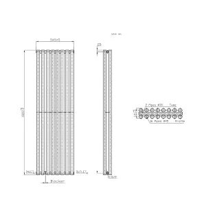 Rinse Bathrooms 1800x545mm Vertical Column Designer Radiator White Round Tube Double Panel Tall Upright Radiator