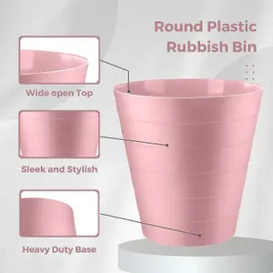 MantraRaj Pack Of 2 Plastic Waste Paper Bin 6L Round Waste Basket Trash Can Lightweight Rubbish Bin (Pink)