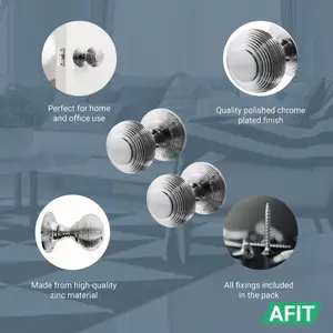 AFIT Beehive Door Knobs Polished Chrome - 2 Pairs of Reeded Mortice Knobs (55mm) for Internal Doors