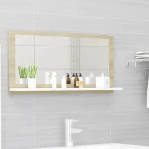 Dorlene Framed Wall Mounted Bathroom Mirror White And Sonoma Oak / 80 cm