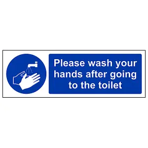 Please Wash Your Hands After Going To Toilet Sign - Rigid Plastic - 450x150mm (x3)