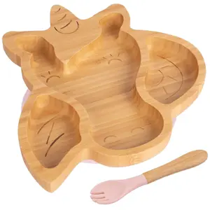 Bamboo Unicorn Baby Weaning Plate & Fork Set - Pastel Pink