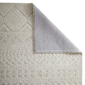 Handmade Modern Easy to Clean Beige Ivory Wool Geometric Living Room Bedroom Rug-200cm X 285cm