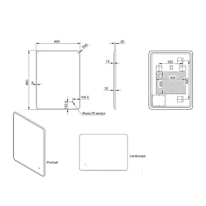 UK Home Living Avalon - PRICE REDUCED -Soft Square LED Mirror Black Frame 600x800