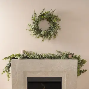 Artificial Decorative Garland Fireplace Door Wall, Eucalyptus, Green - One Size