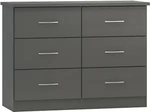 Nevada 6 Drawer Chest of Drawers 3D Effect Grey