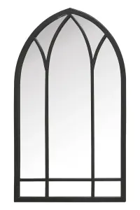 MirrorOutlet - The Arcus - Black Metal Framed Arched Garden Wall Mirror 32" x 19" (83 x 48 cm)