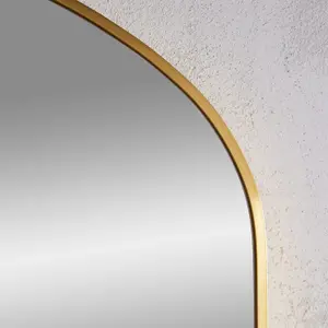 Overmantle Mirror Liberty Arched Shape with Brushed Gold Metal Frame- H 89cm x W 116cm for Hanging Above a Fireplace